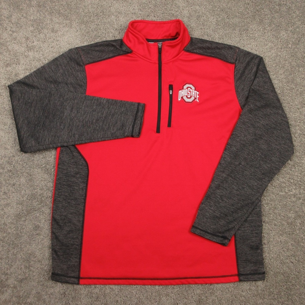 Ohio State Buckeyes Sweater Mens 2XL Red 1/4 Zip Pullover Golf Fleece Sweatshirt